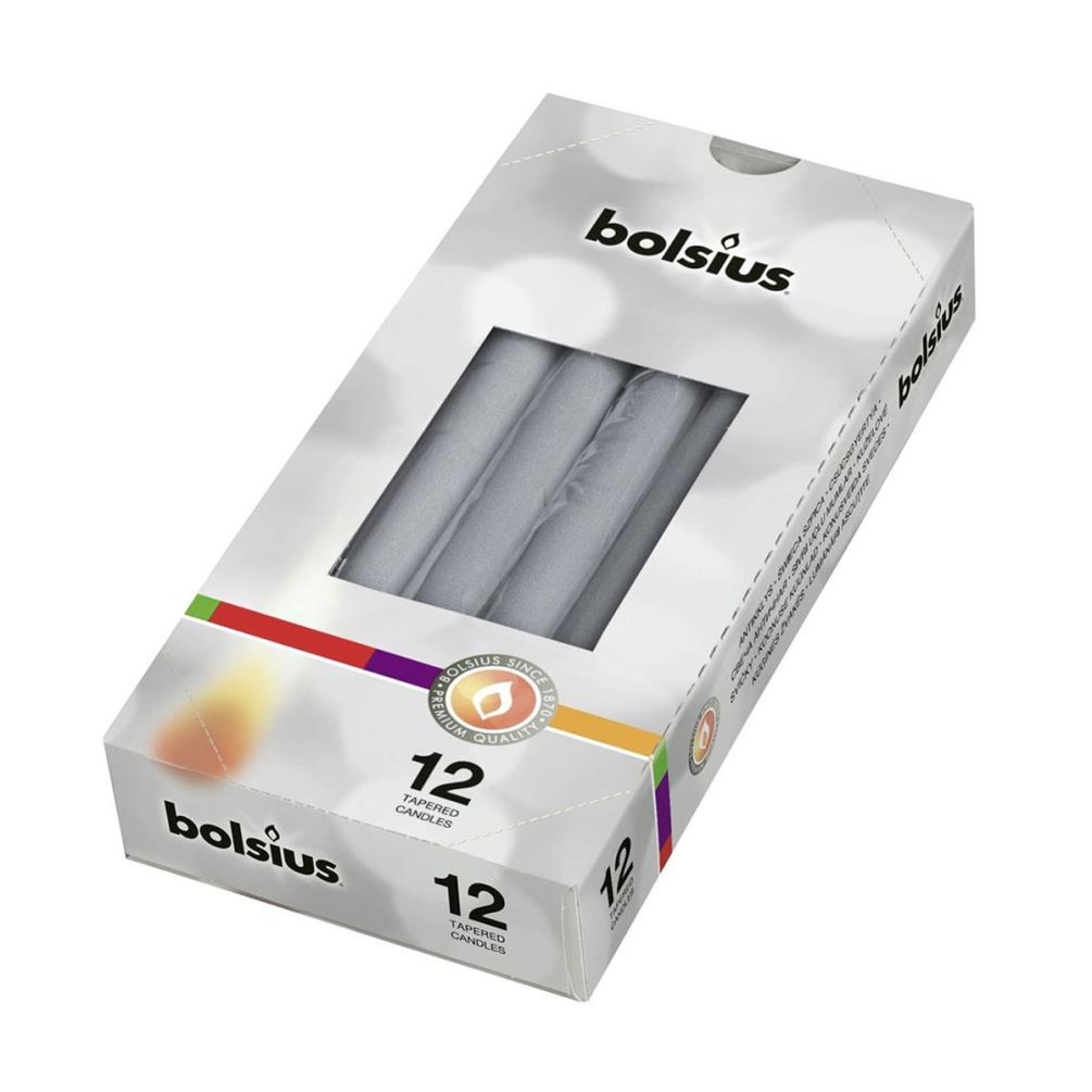 Bolsius Metallic Silver Tapered Candle (Pack of 12) £11.69